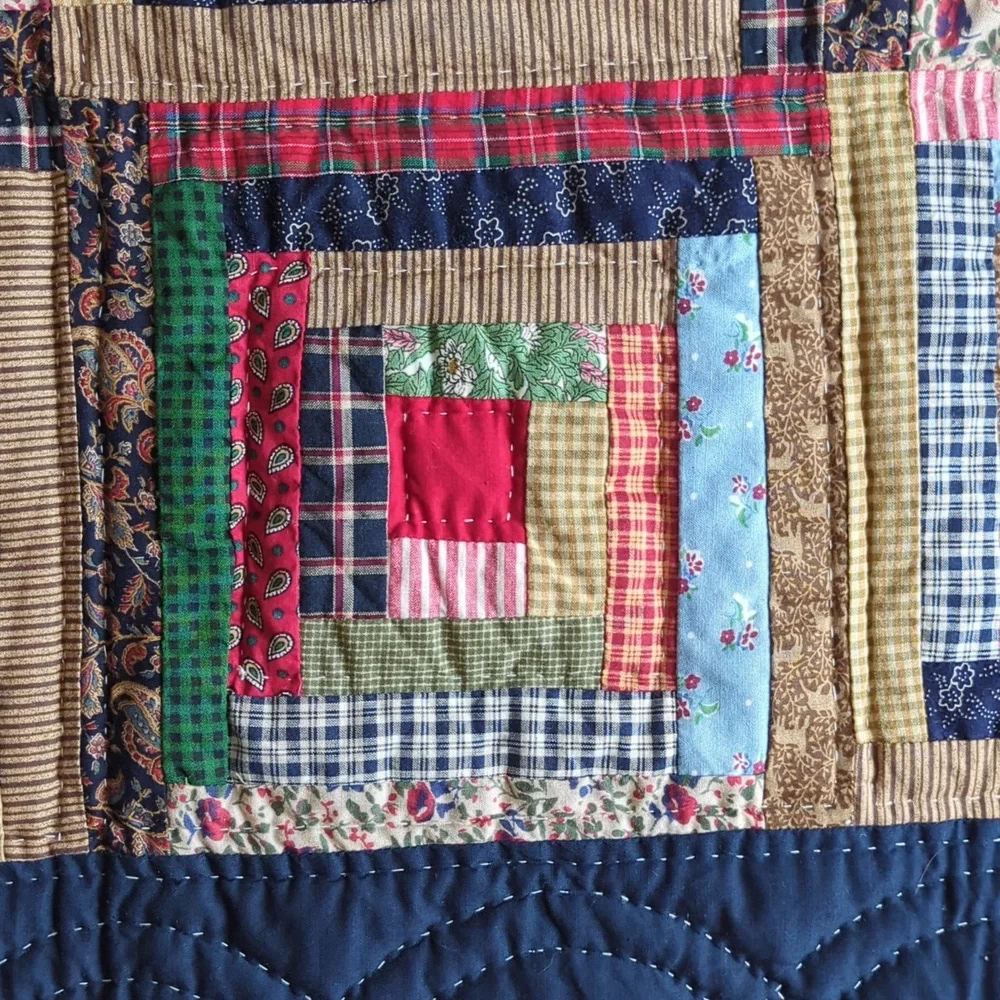 Handmade Navy Log Cabin Pattern Quilt